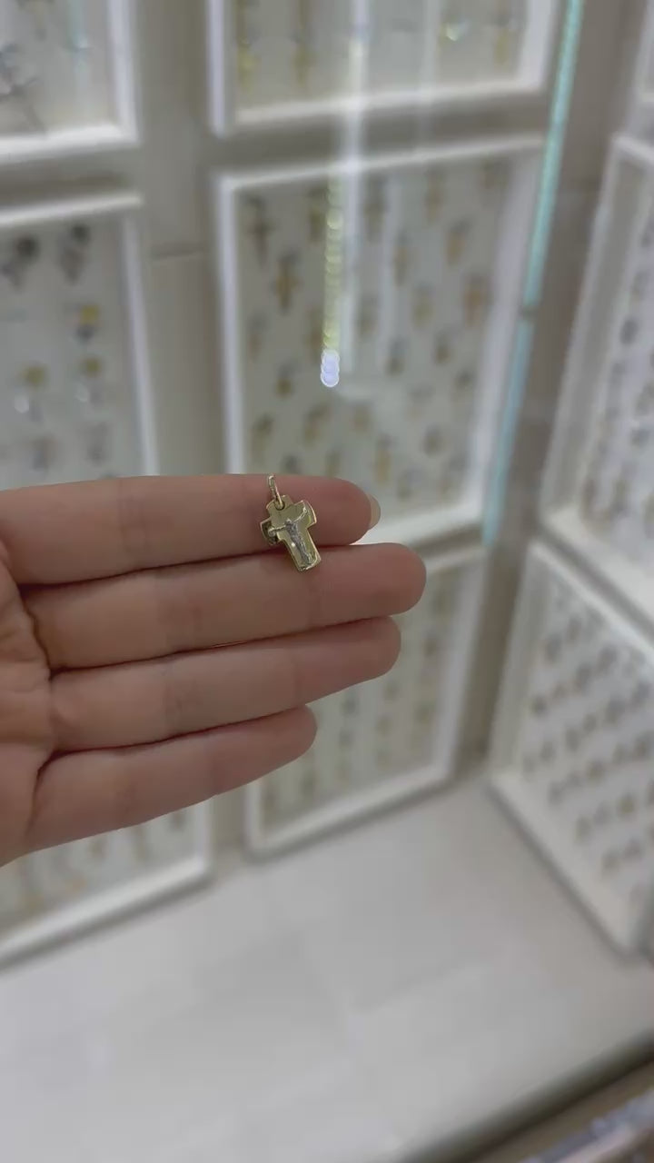 Cruz mini Cristo bicolor 14K