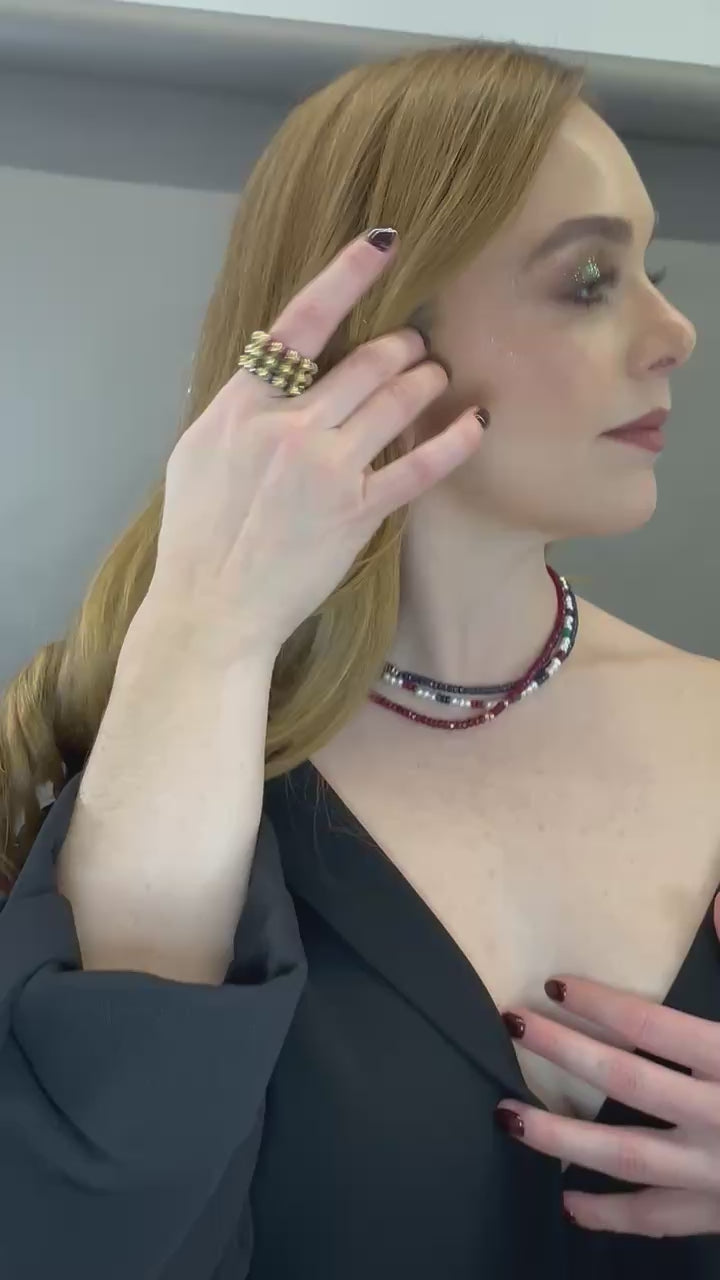 Aretes rubí gota y brillantes 18K