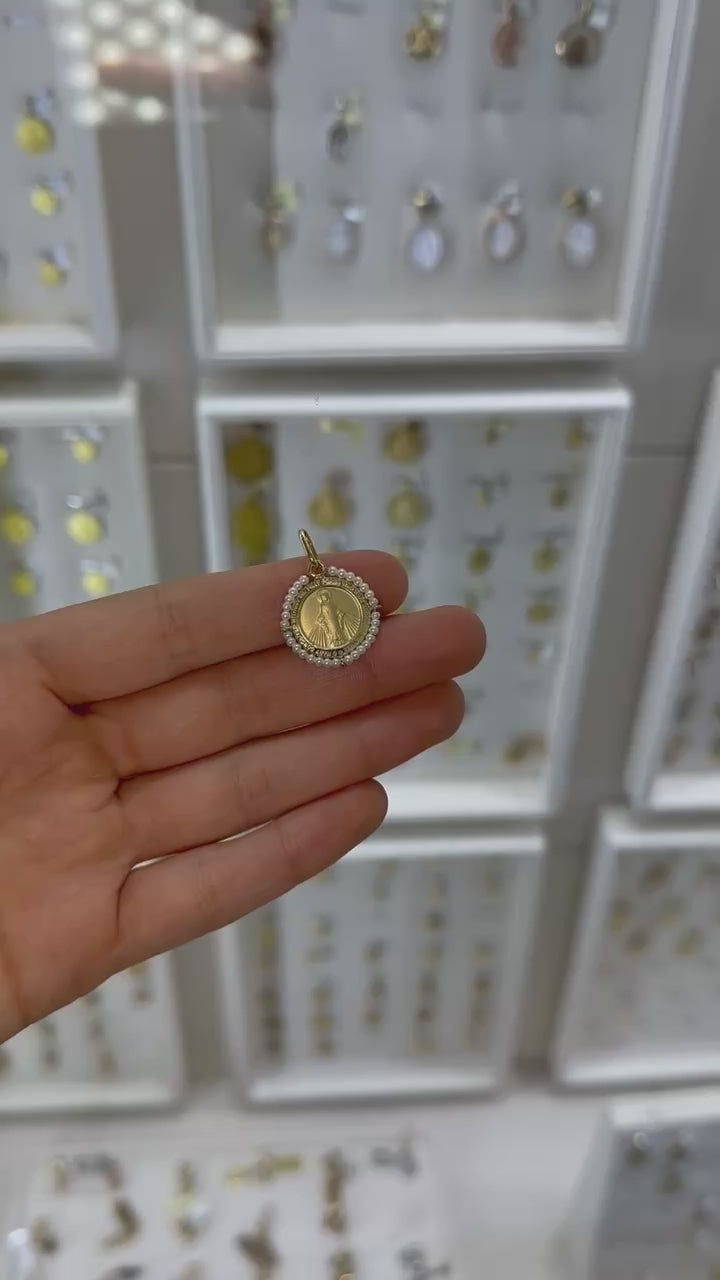Medalla Milagrosa bisel perlitas mini 14K