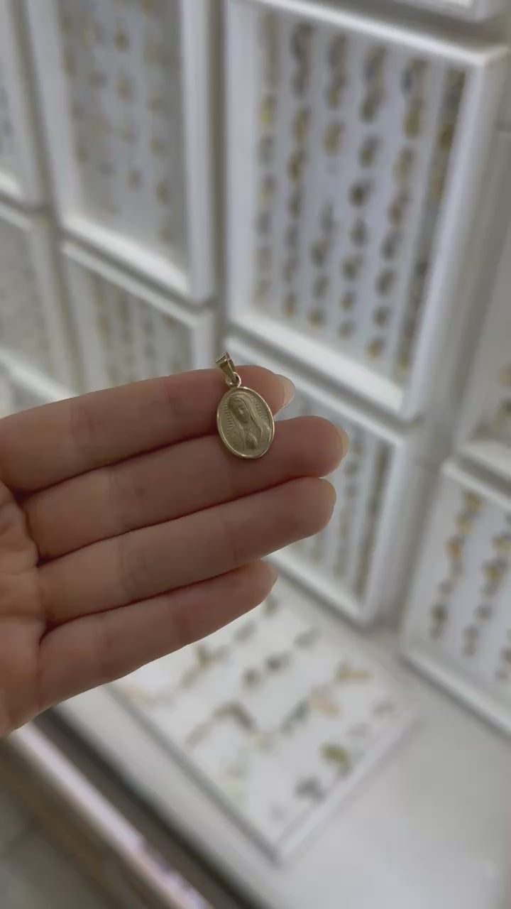 Medalla oval busto Guadalupe bisel liso 14K