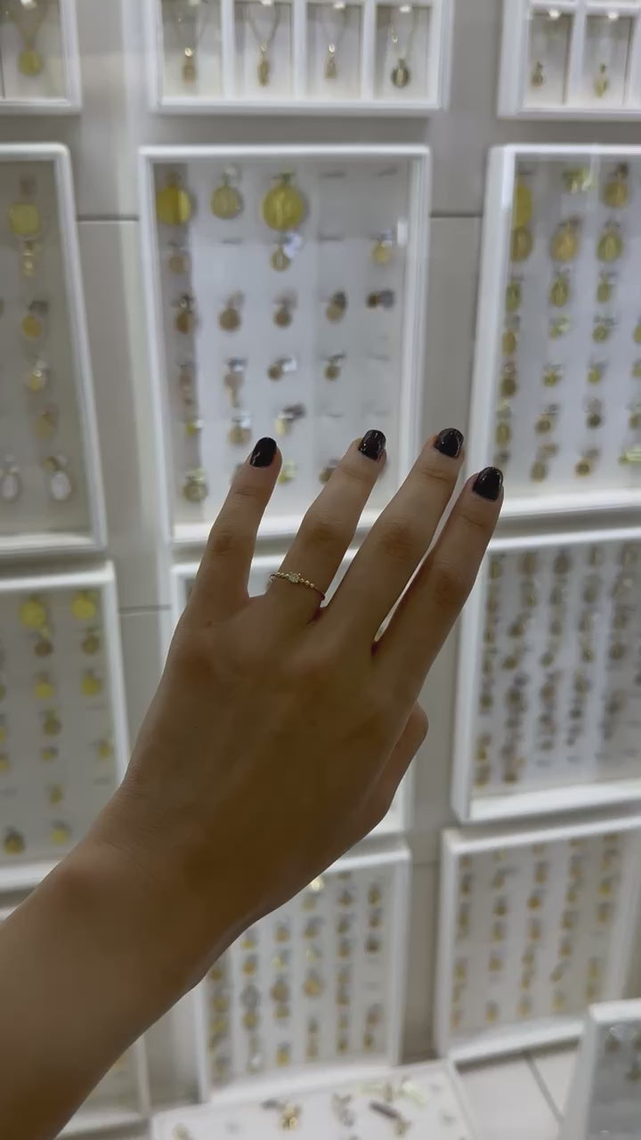 Anillo delgado circonia y bolitas mini 14K