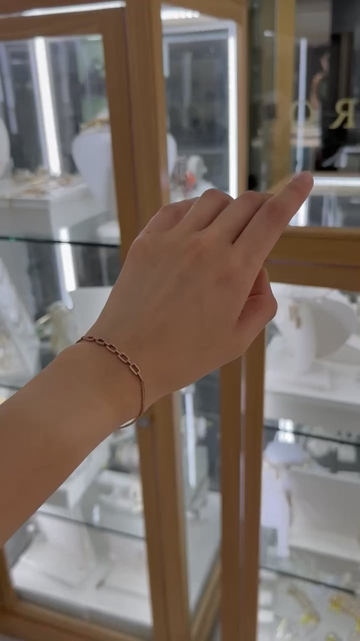 Pulsera doble cadena eslabones brillantes oro rosa 14K