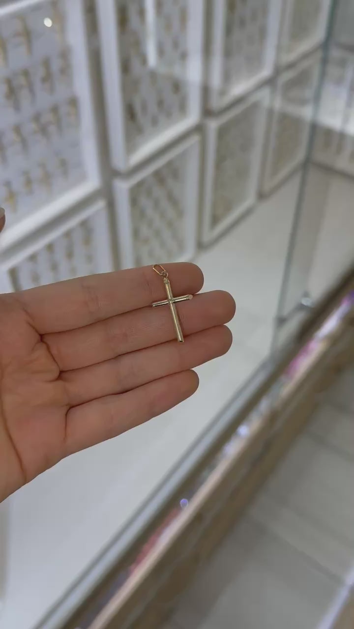 Cruz tubo oro amarillo 14K