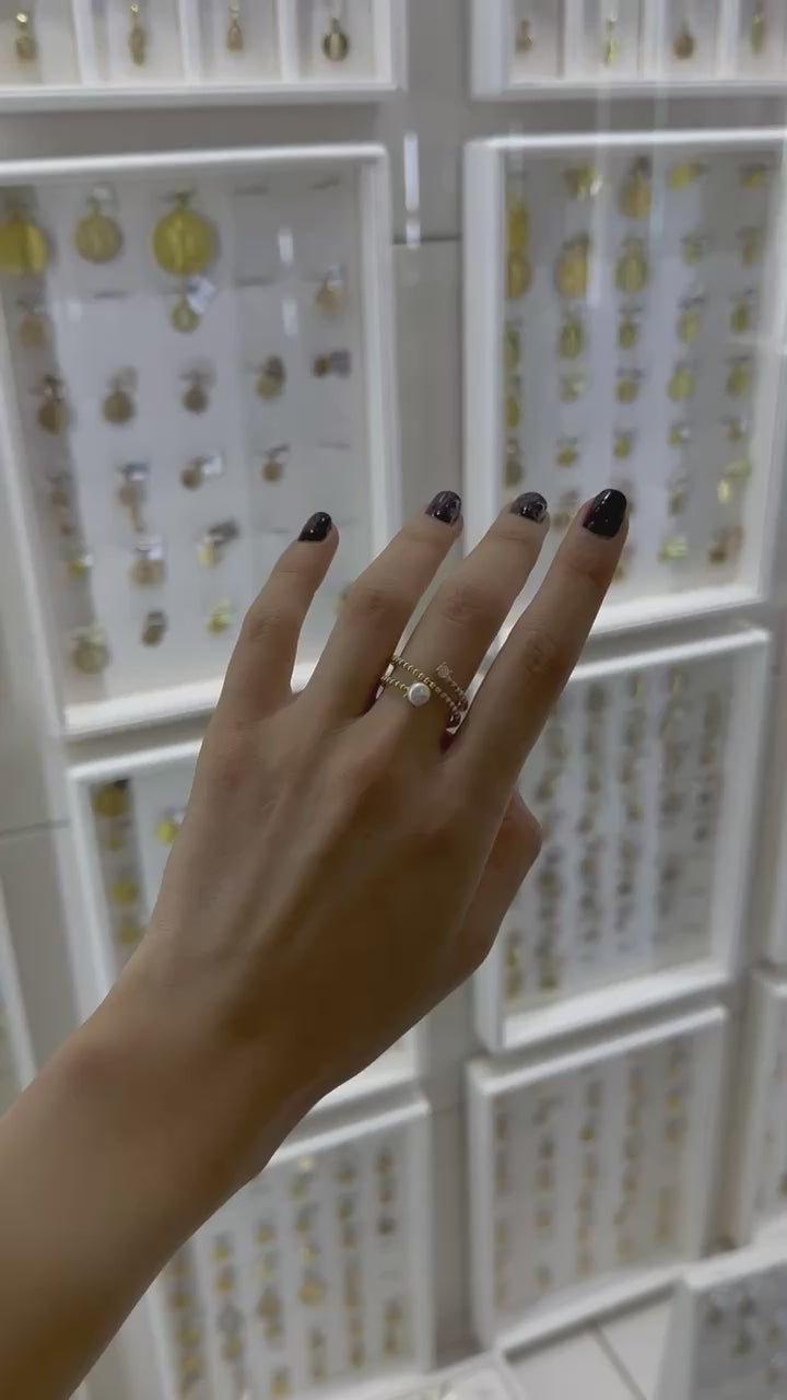 Anillo flexible perla y circonia 14K