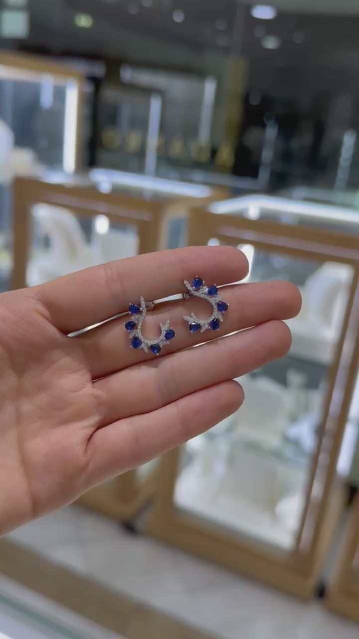 Aretes media luna circonias gota plata