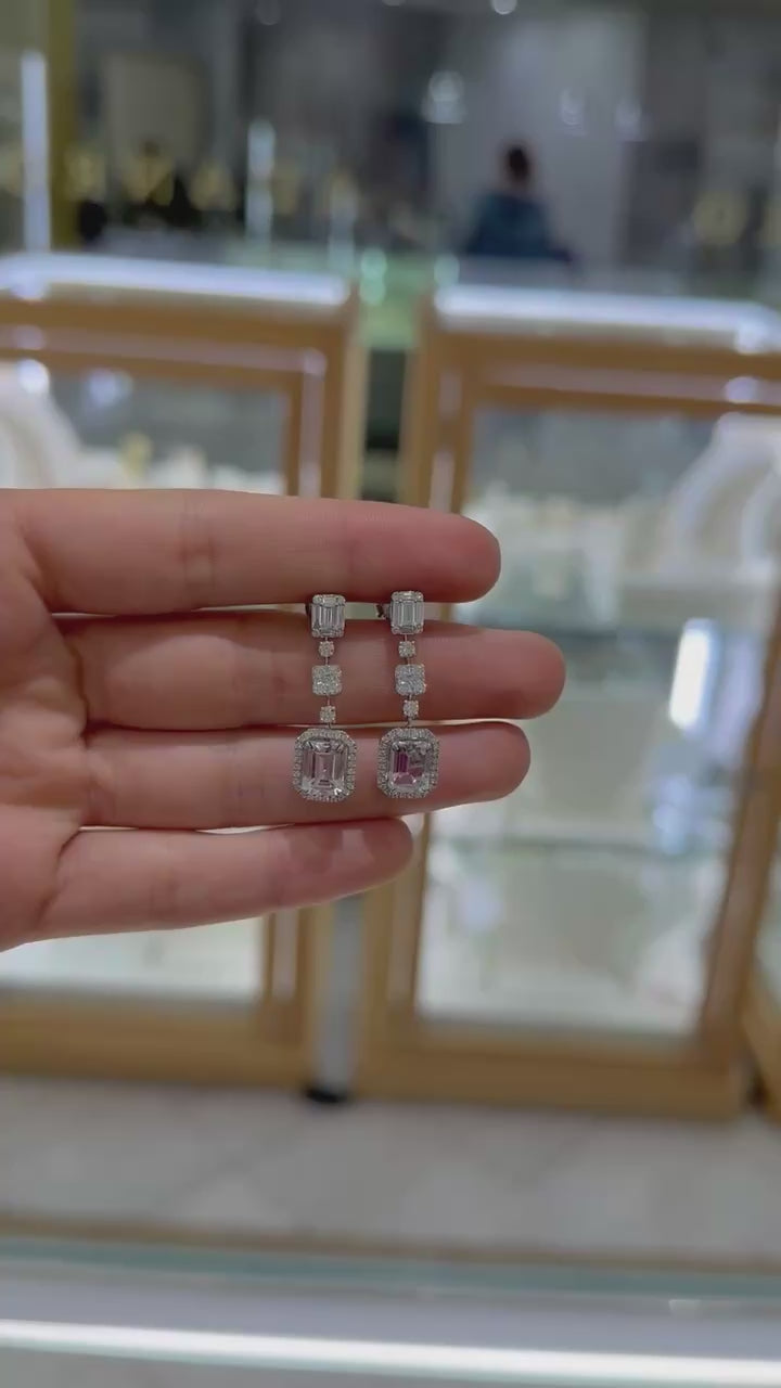 Aretes largos topacio y diamantes 14K