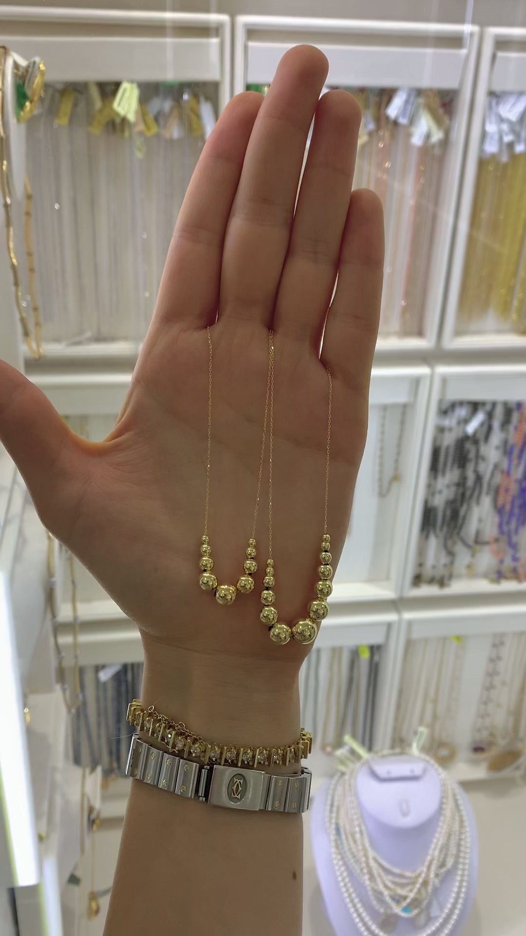 Collar sonrisa bolas 14K