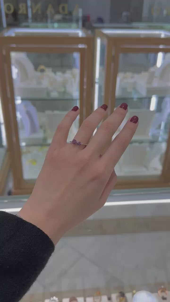 Anillo tu y yo amatista oro rosa 14K