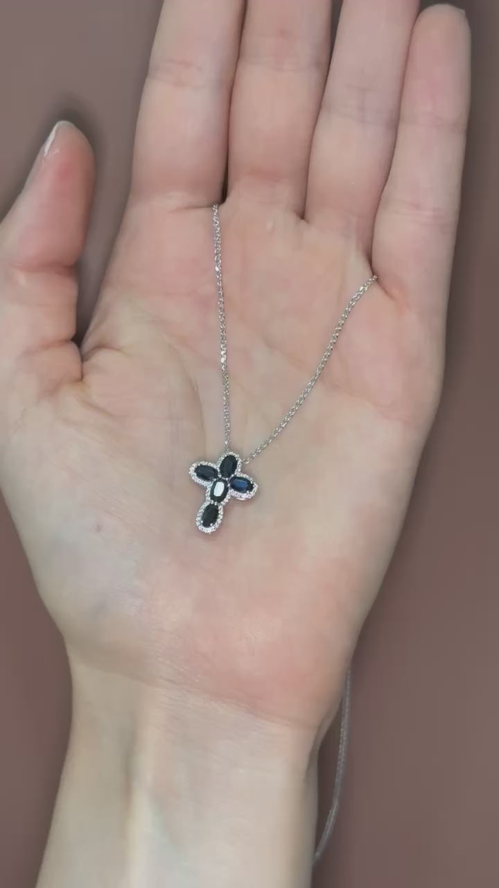 Collar cruz zafiros y diamantes 14K