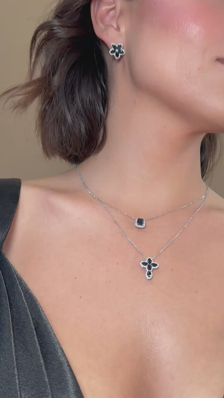 Collar cruz zafiros y diamantes 14K