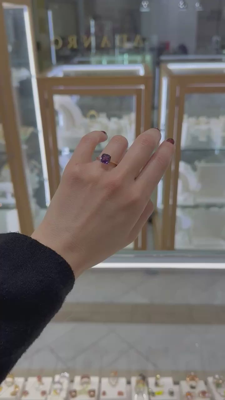 Anillo solitario amatista oro rosa 14K