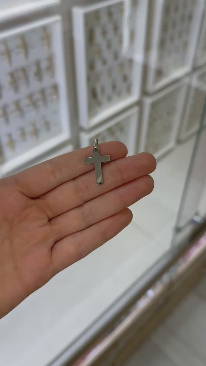 Cruz lisa oro blanco 14K