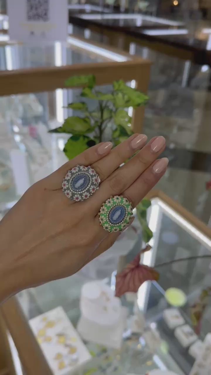 Anillo Guadalupe ágata esmaltado plata