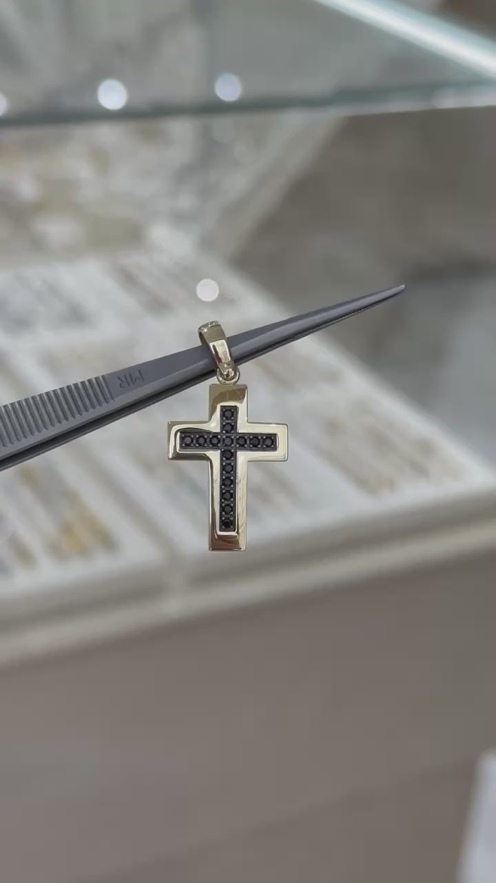 Cruz bisel liso circonias negras 14K