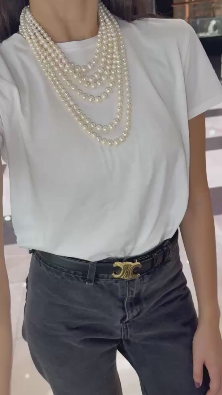 Collar 6 hilos perlas blancas