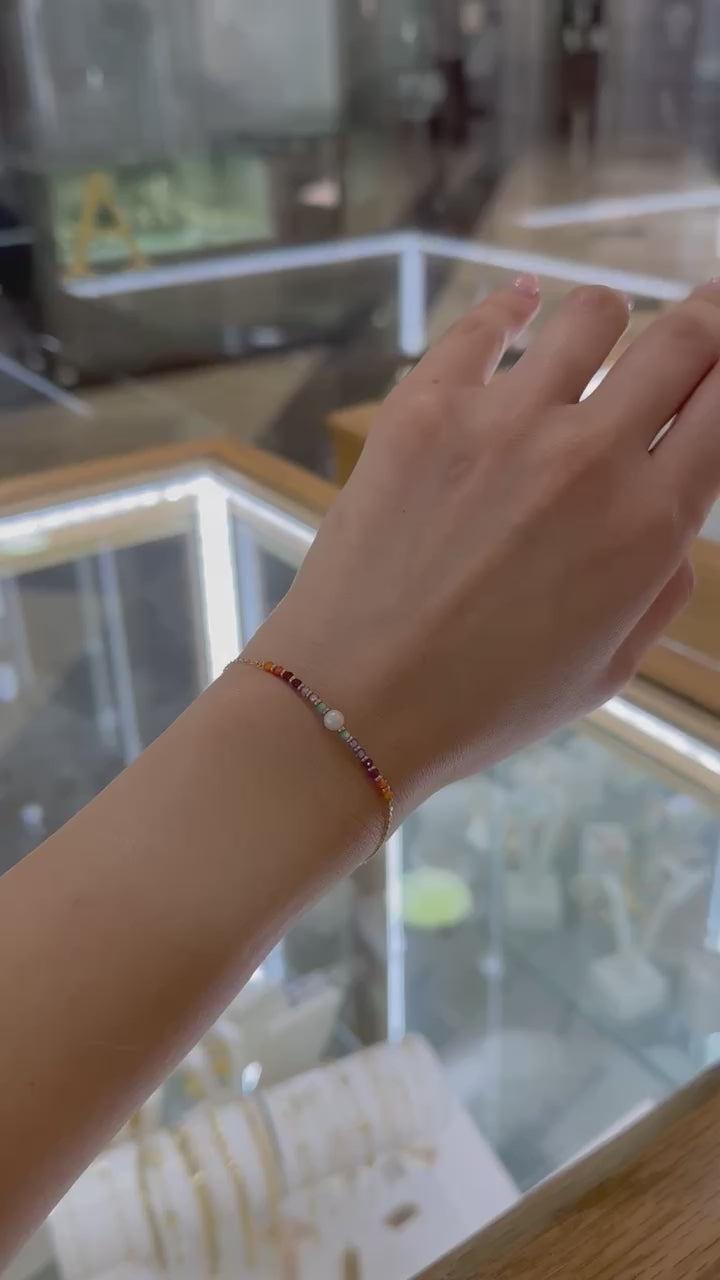 Pulsera perla y bolitas colores 14K