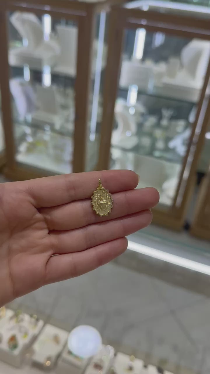 Medalla Sagrado Corazón bisel ondeado 14K