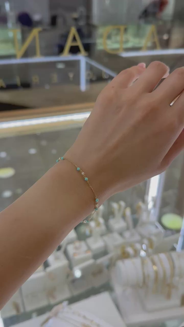 Pulsera perlas mini y turquesa 14K