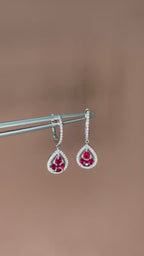 Aretes largos rubíes y brillantes 14K