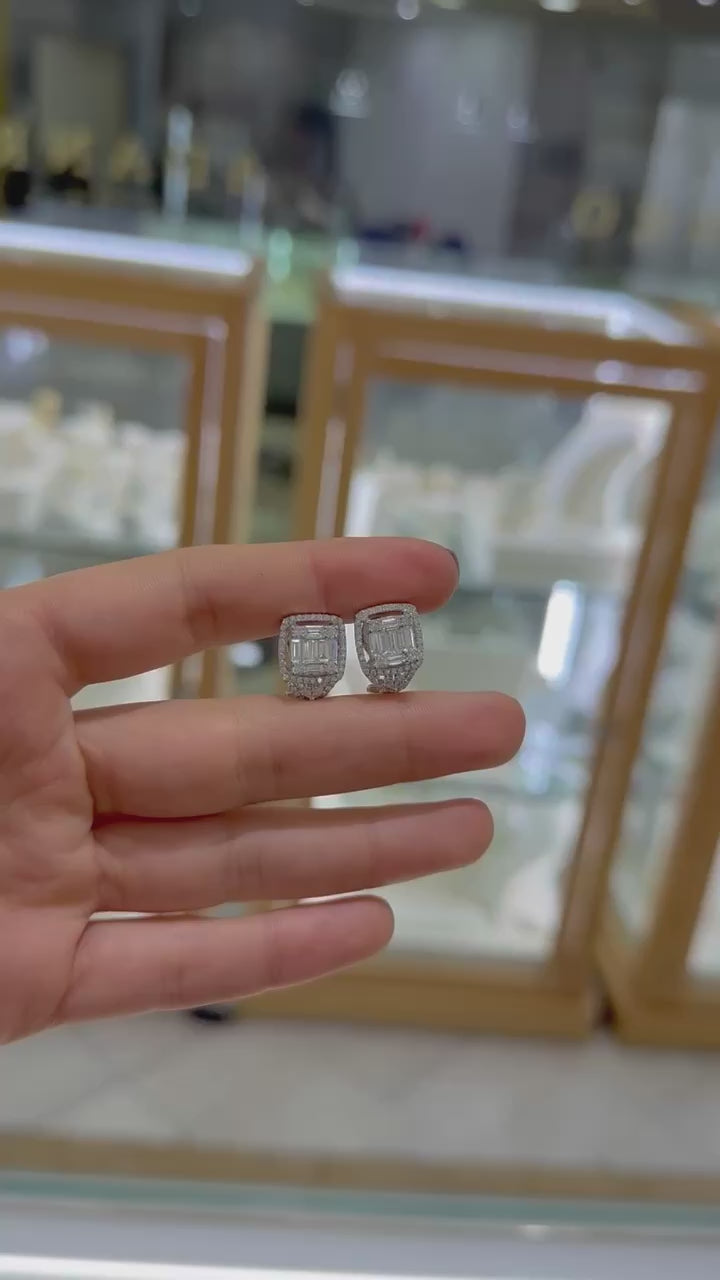 Aretes diamantes oro blanco 14K