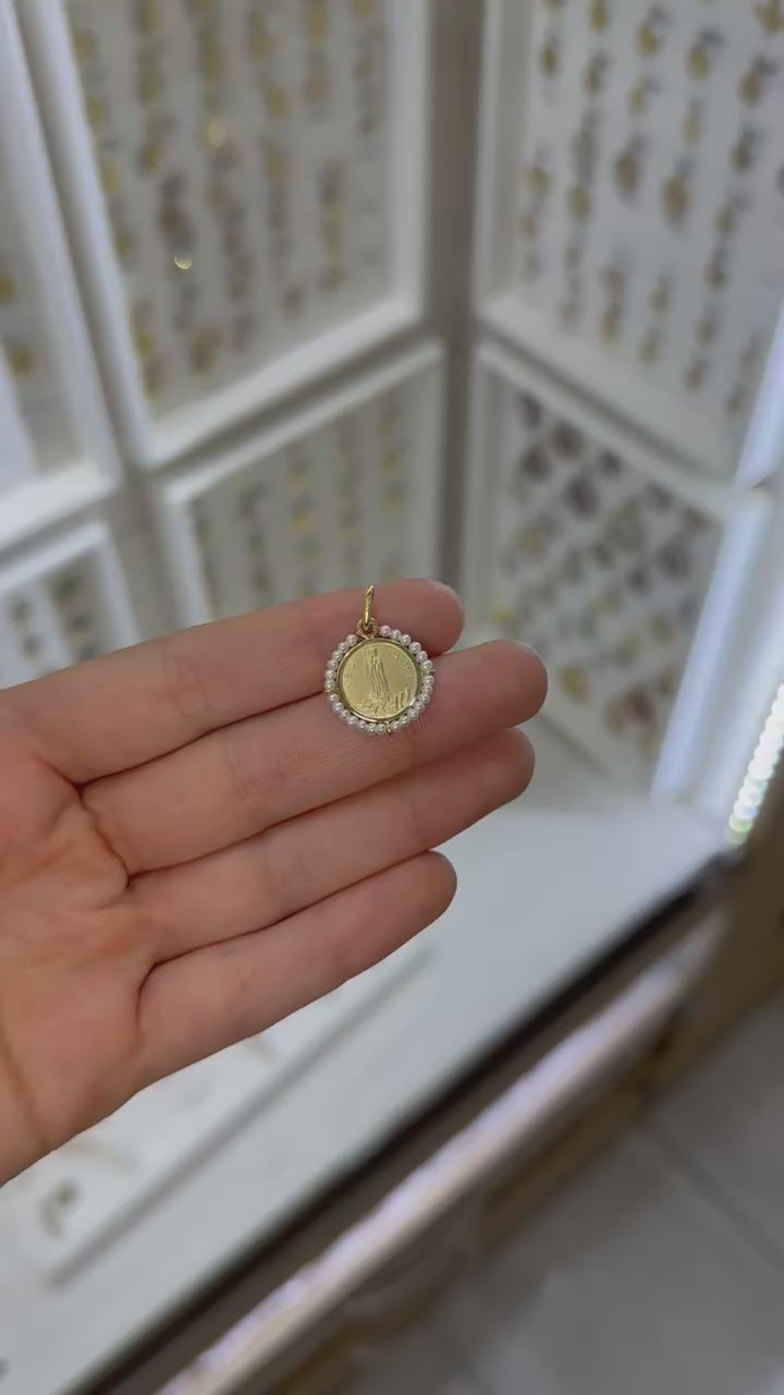 Medalla Fátima bisel perlitas mini 14K