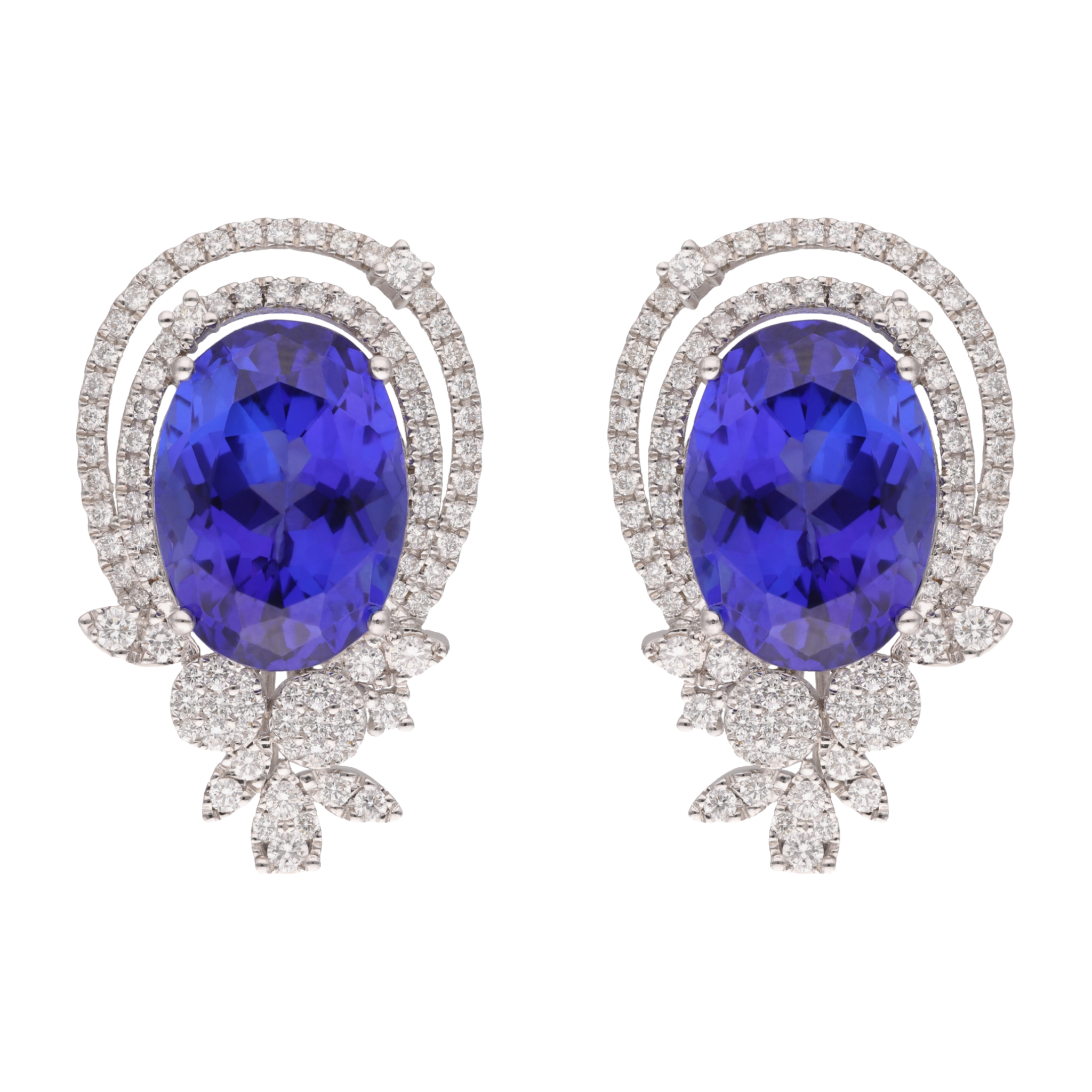 Aretes grandes tanzanitas AAA y diamantes 18K