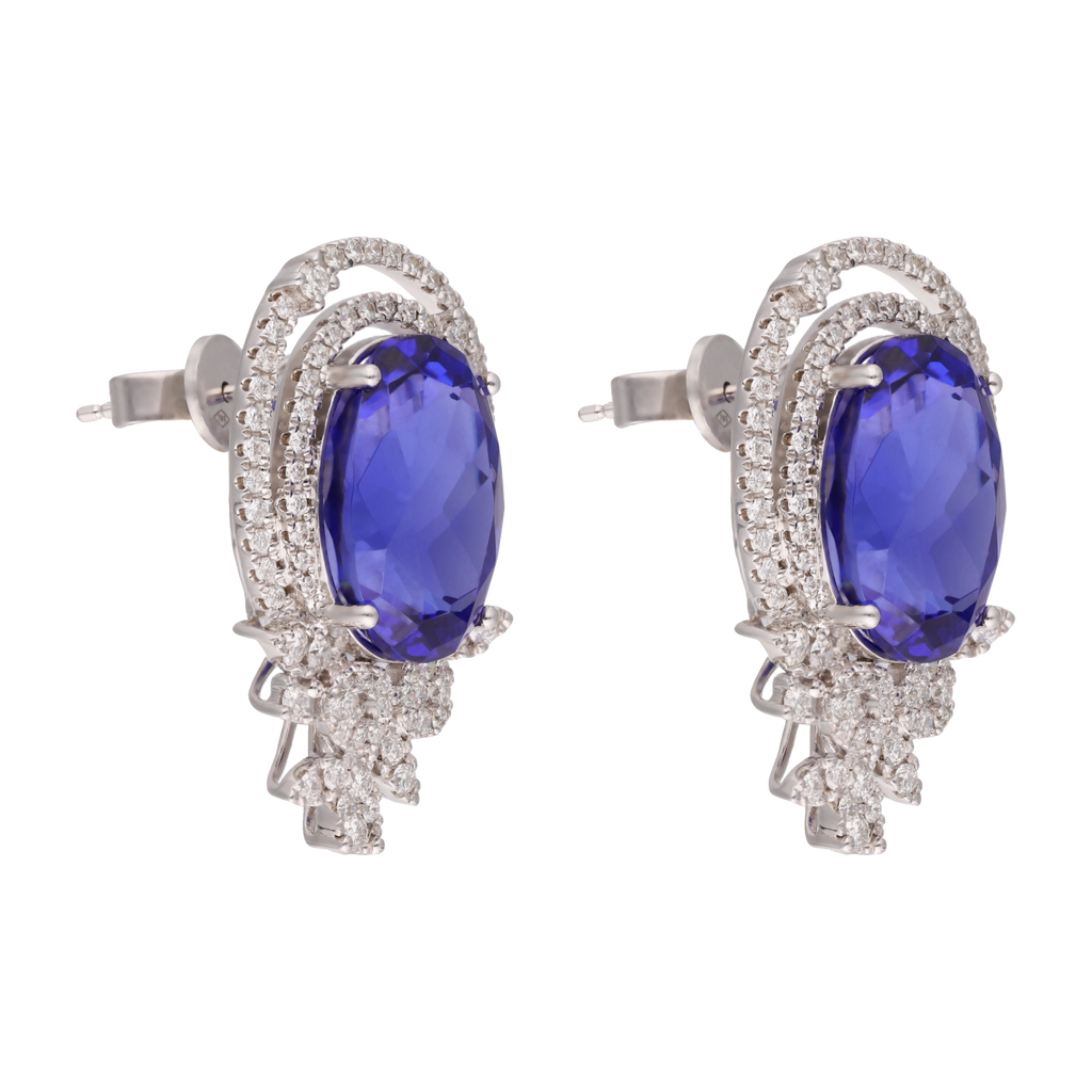 Aretes grandes tanzanitas AAA y diamantes 18K