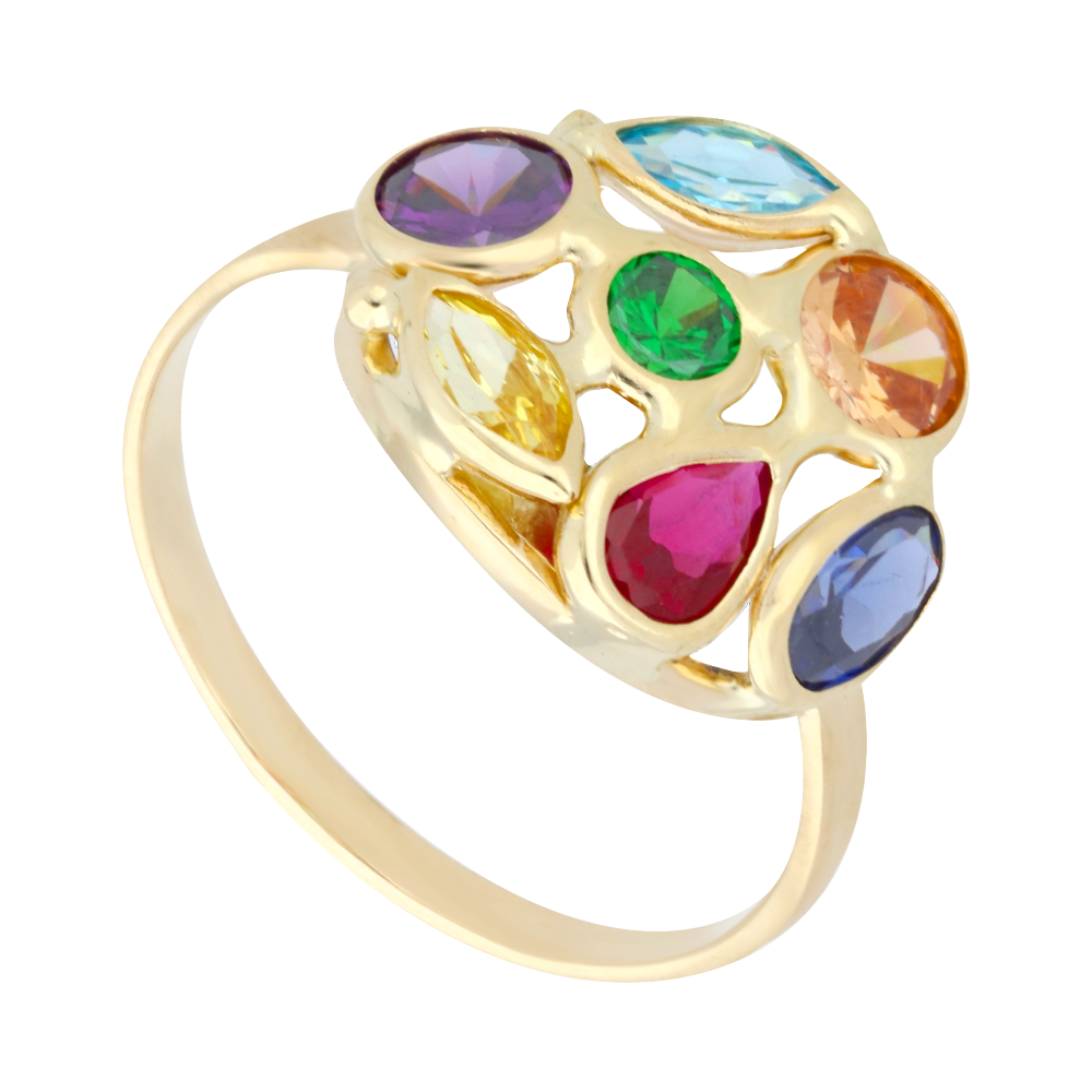 Anillo circonias colores 14K