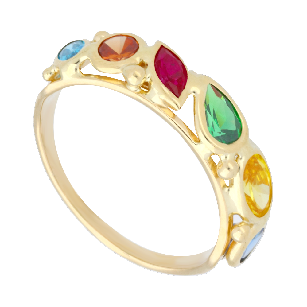 Anillo circonias colores 14K