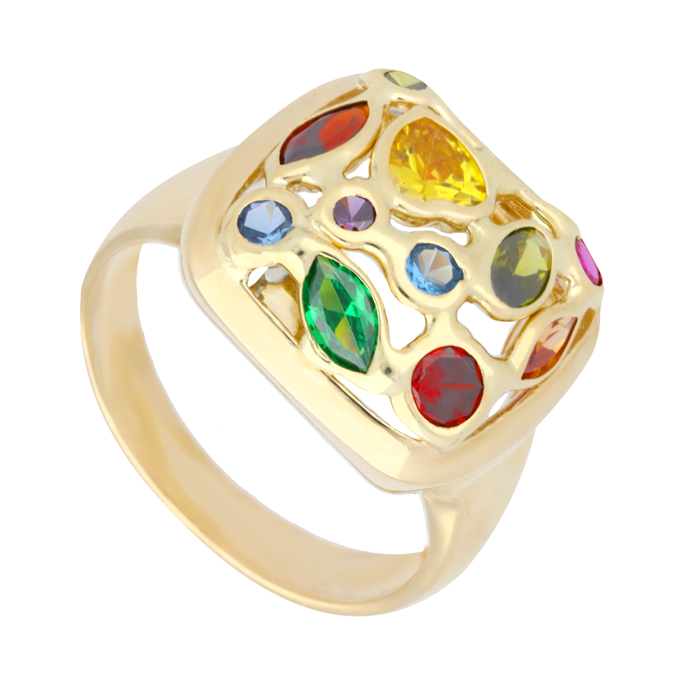 Anillo circonias colores 14K