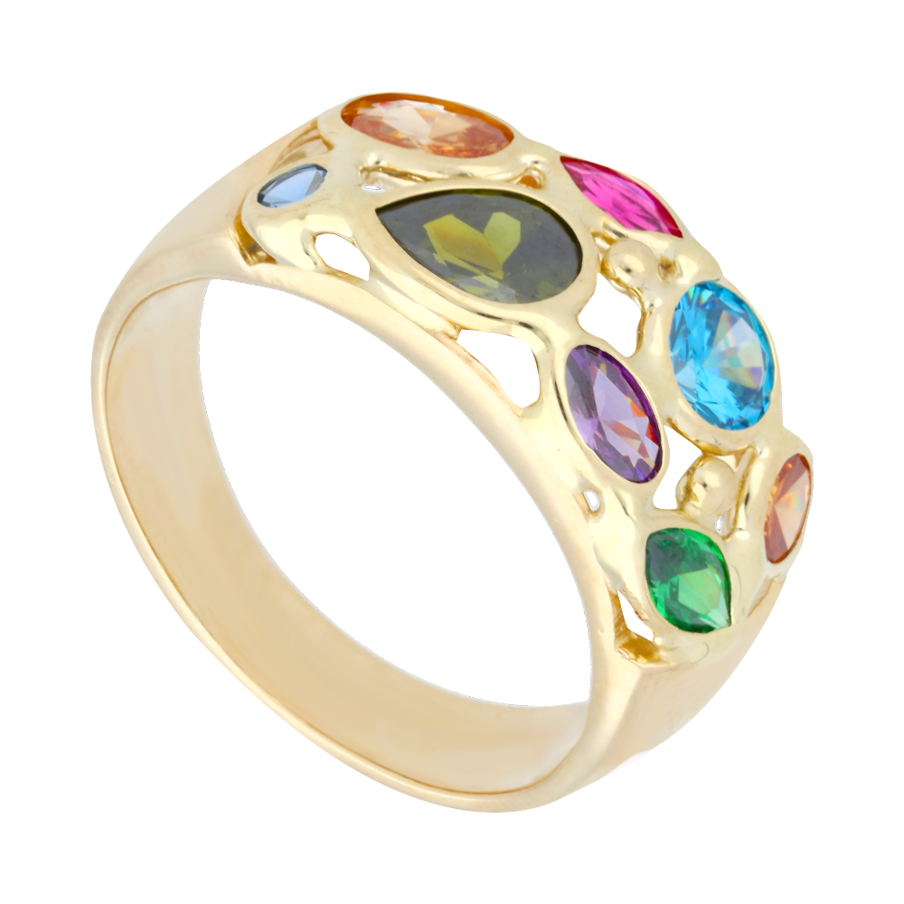 Anillo circonias colores 14K