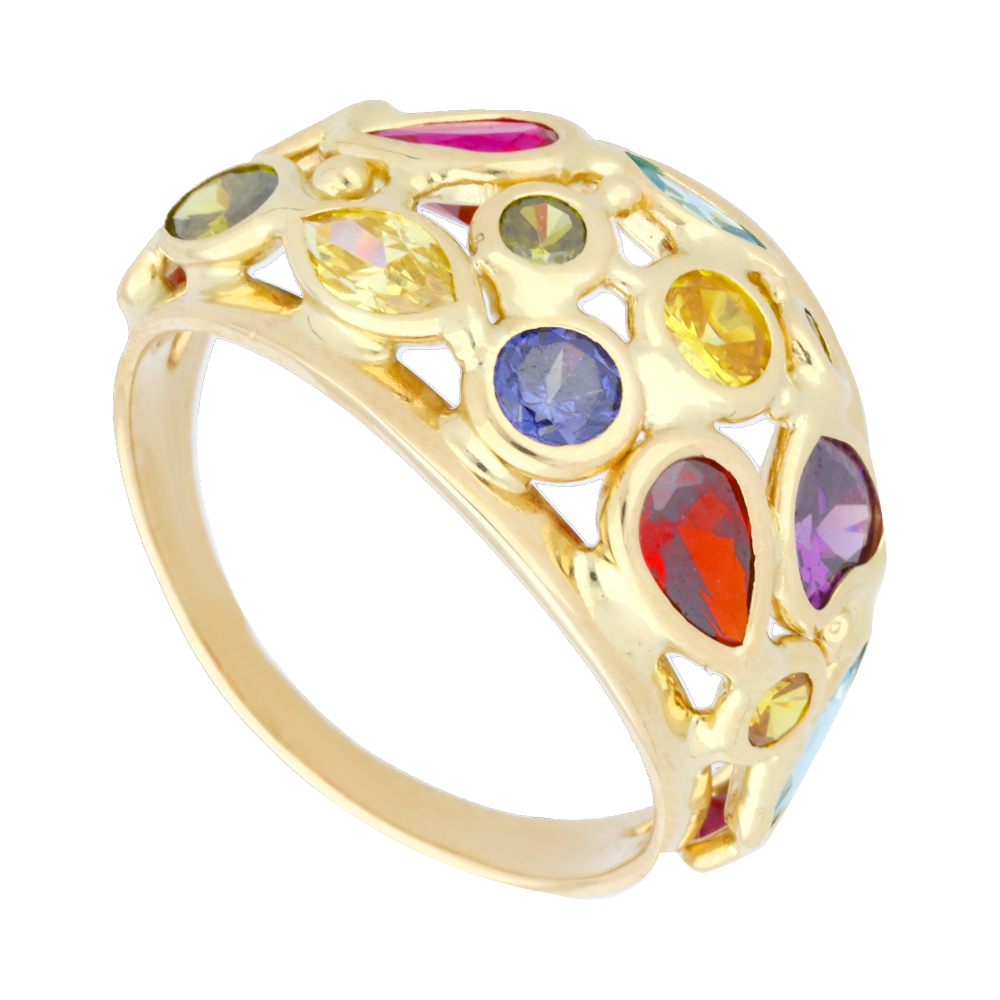 Anillo circonias colores 14K