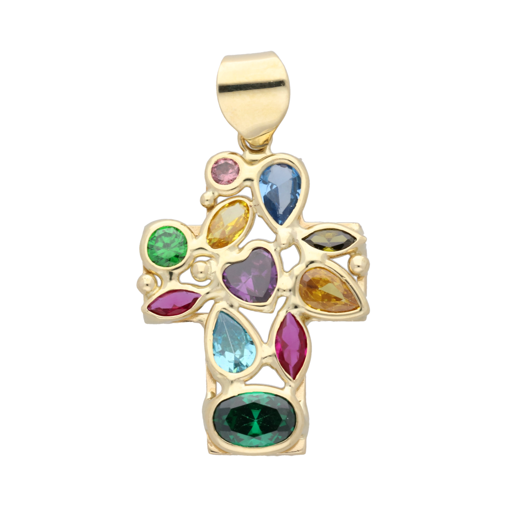 Cruz circonias colores 14K