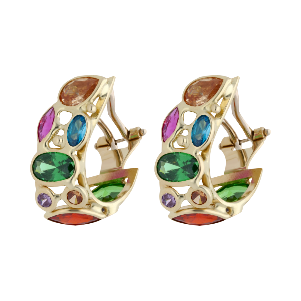 Arracadas chuecas circonias colores 14K