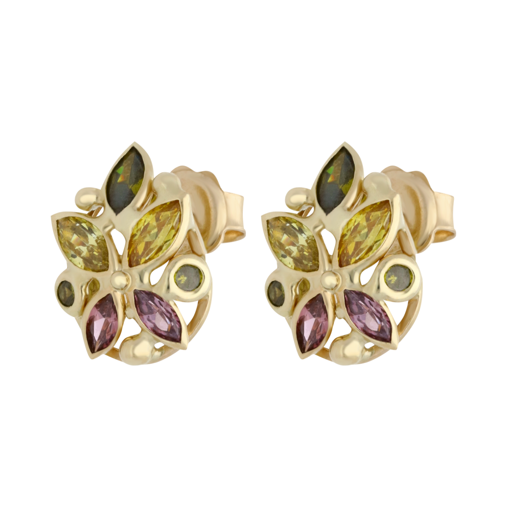 Aretes circonias colores 14K