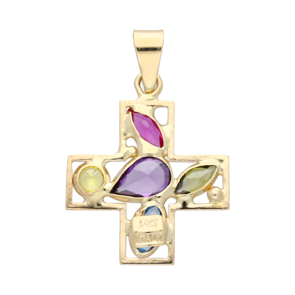 Cruz circonias colores 14K