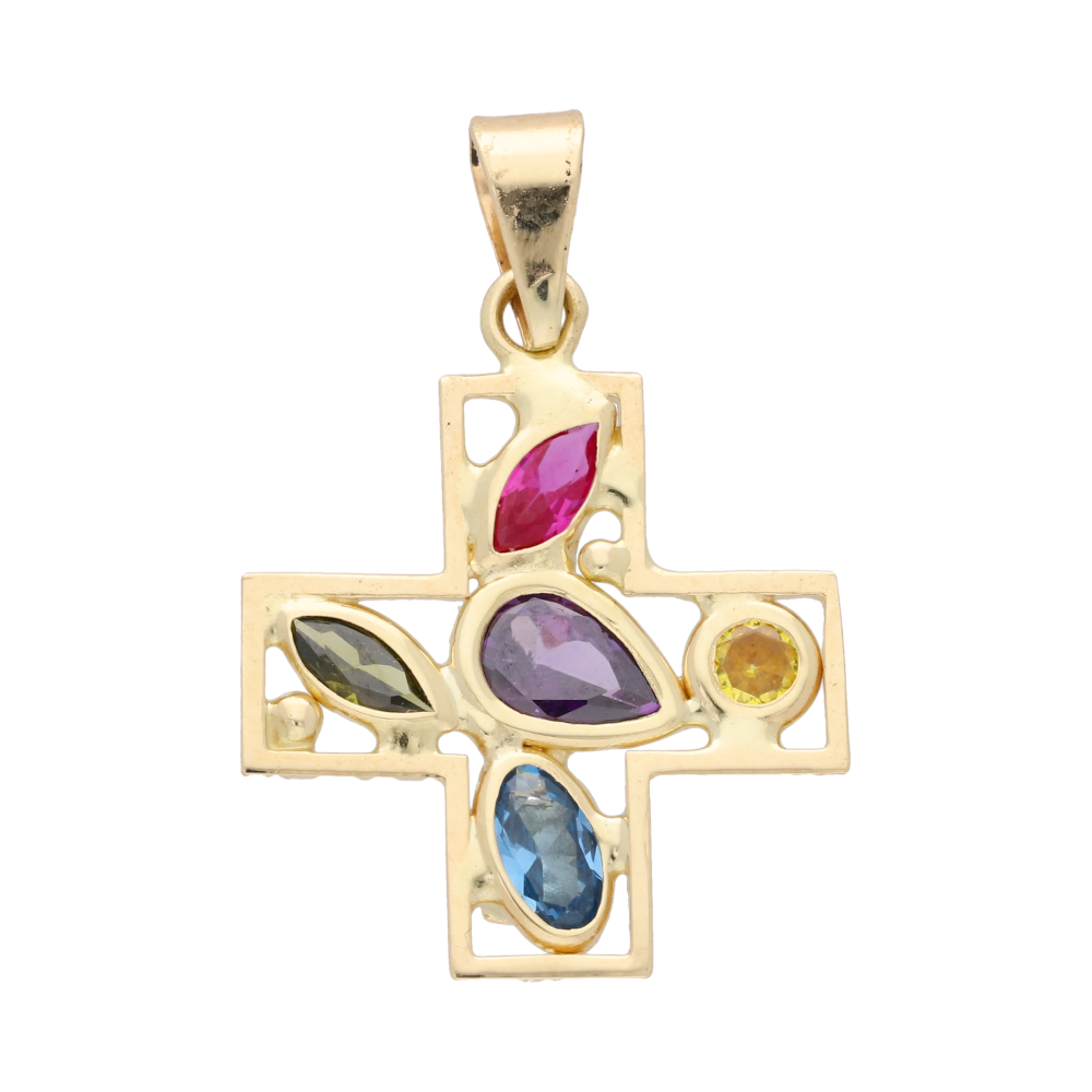 Cruz circonias colores 14K