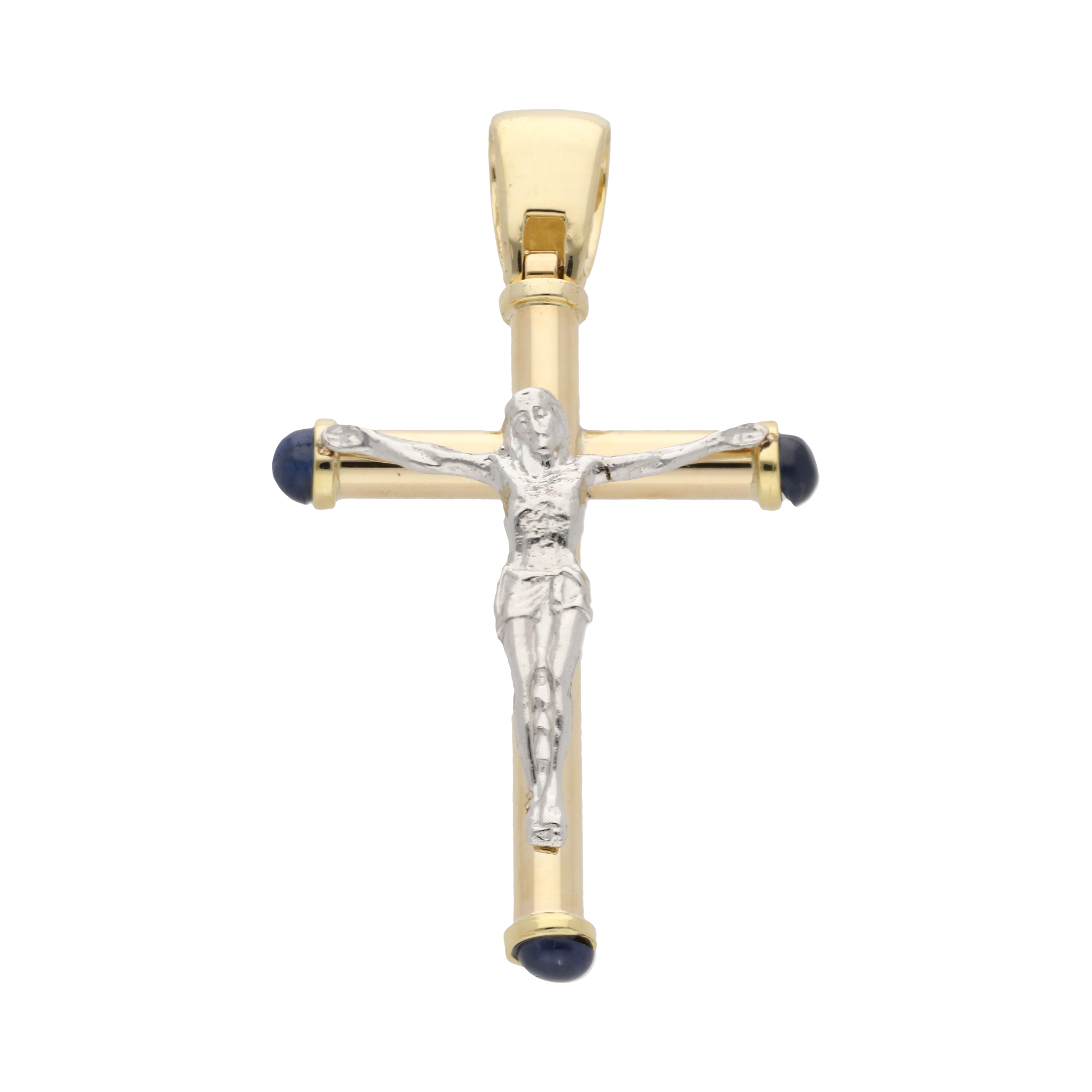 Cruz bicolor zafiro/rubí/esmeralda 14K