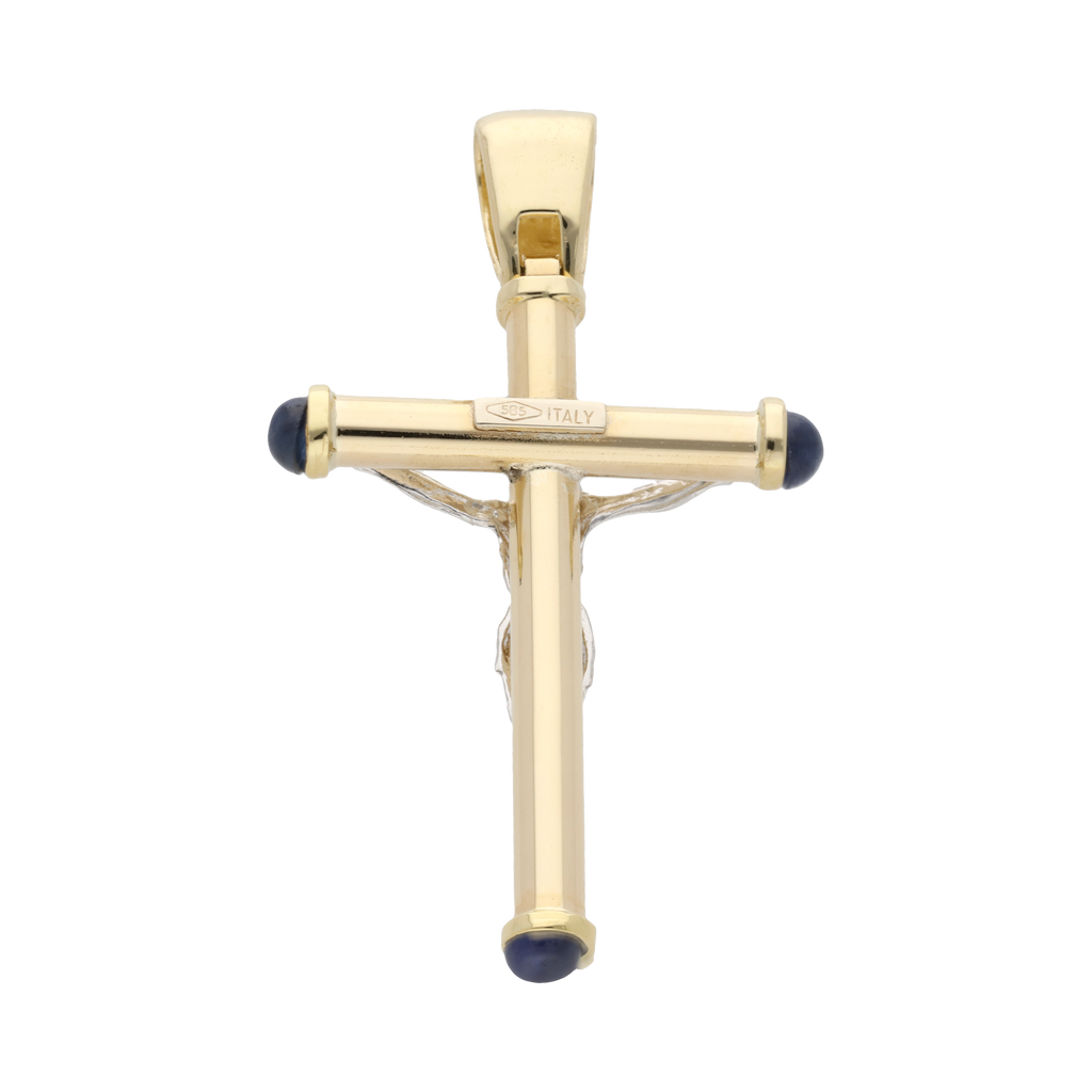 Cruz bicolor zafiro/rubí/esmeralda 14K