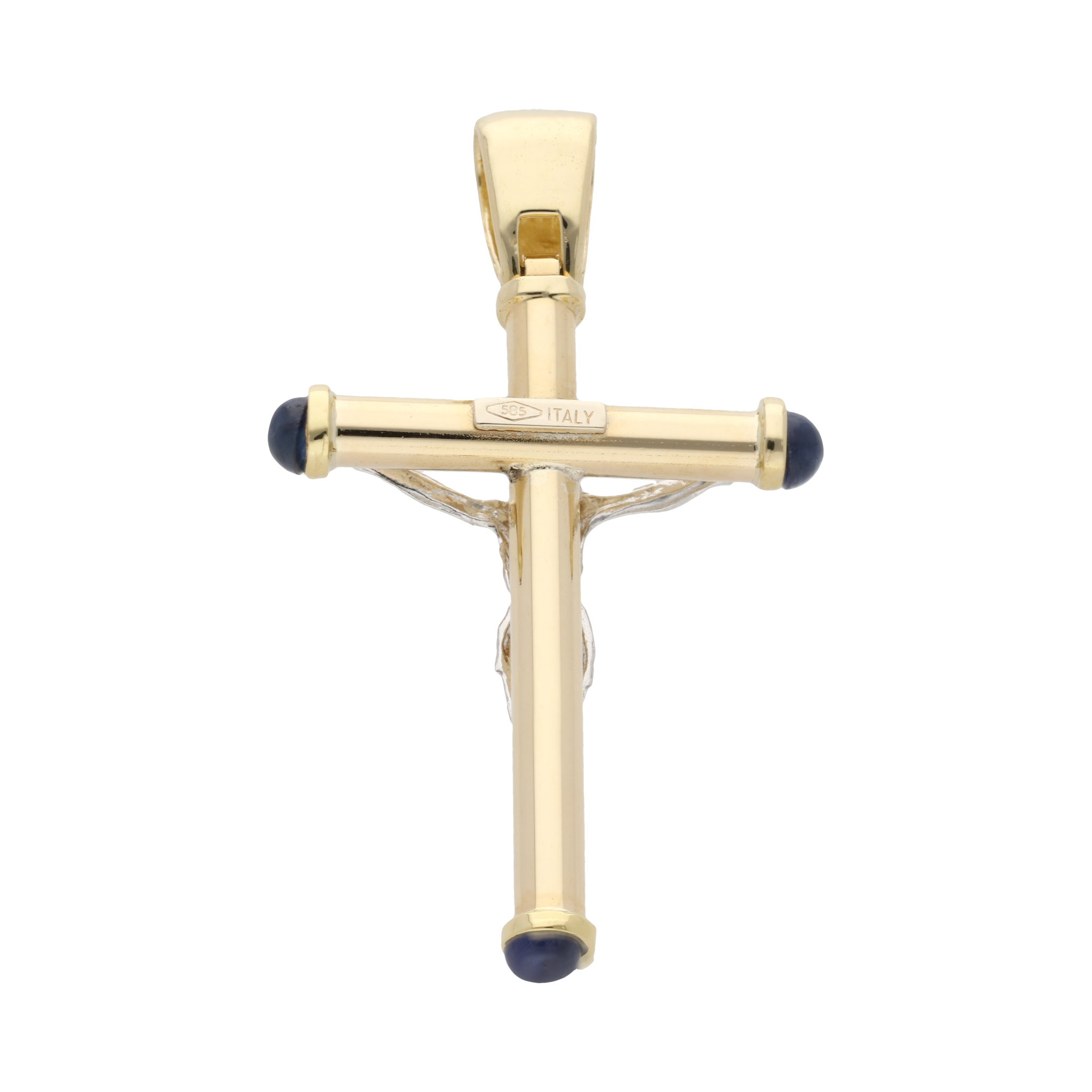 Cruz bicolor zafiro/rubí/esmeralda 14K