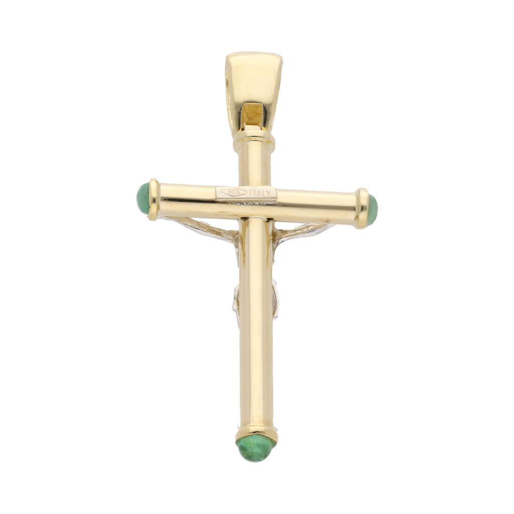 Cruz bicolor zafiro/rubí/esmeralda 14K