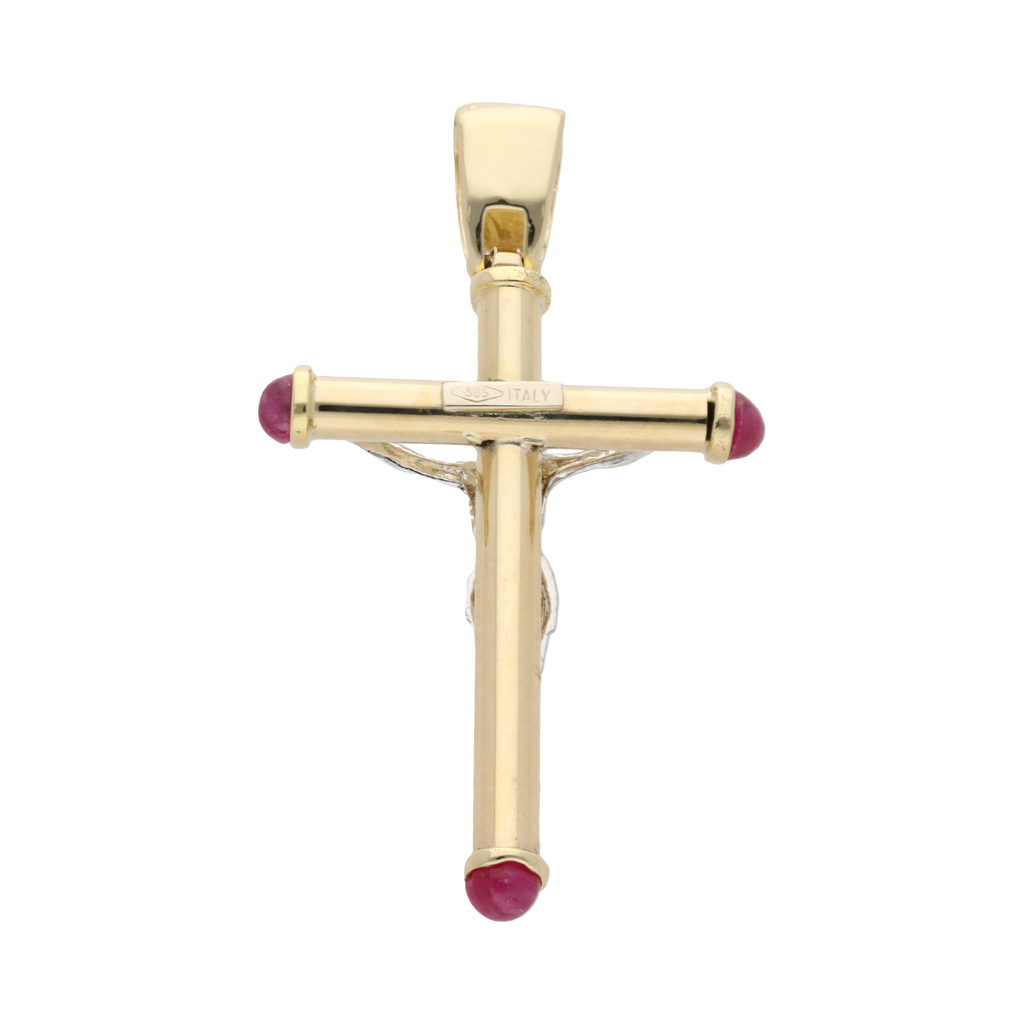 Cruz bicolor zafiro/rubí/esmeralda 14K
