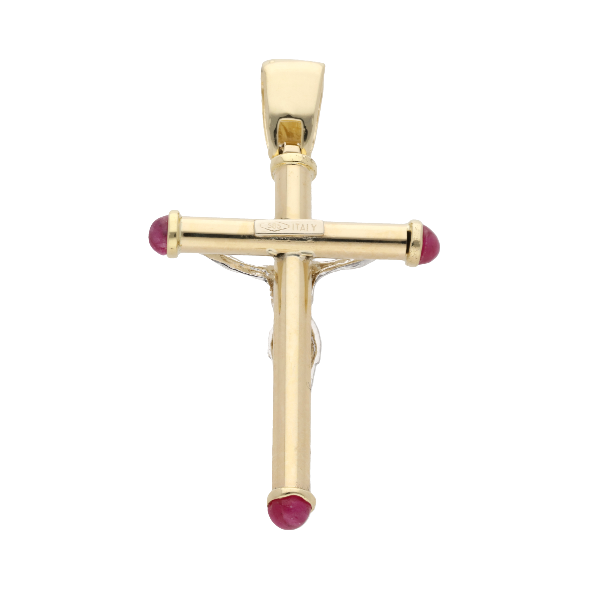 Cruz bicolor zafiro/rubí/esmeralda 14K