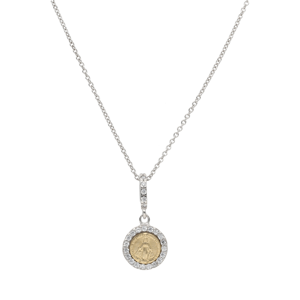 Collar medalla mini Milagrosa bicolor 14K