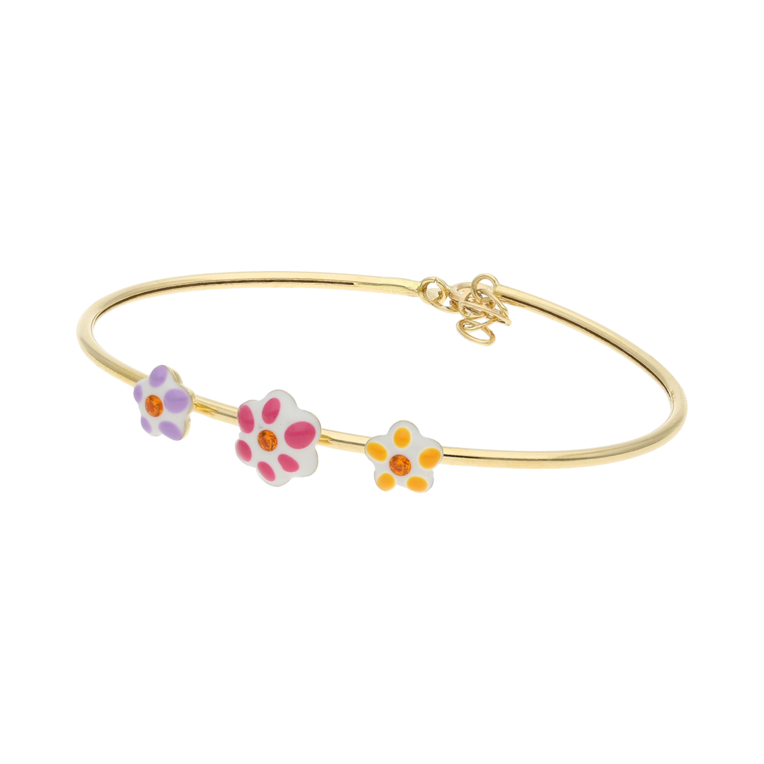 Pulsera aro figuras flores 14K