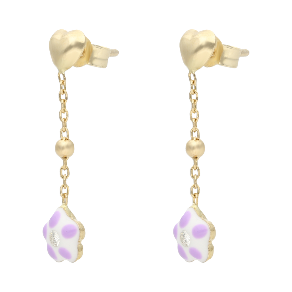 Aretes largos flor esmaltada 14K