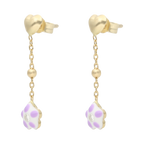 Aretes largos flor esmaltada 14K