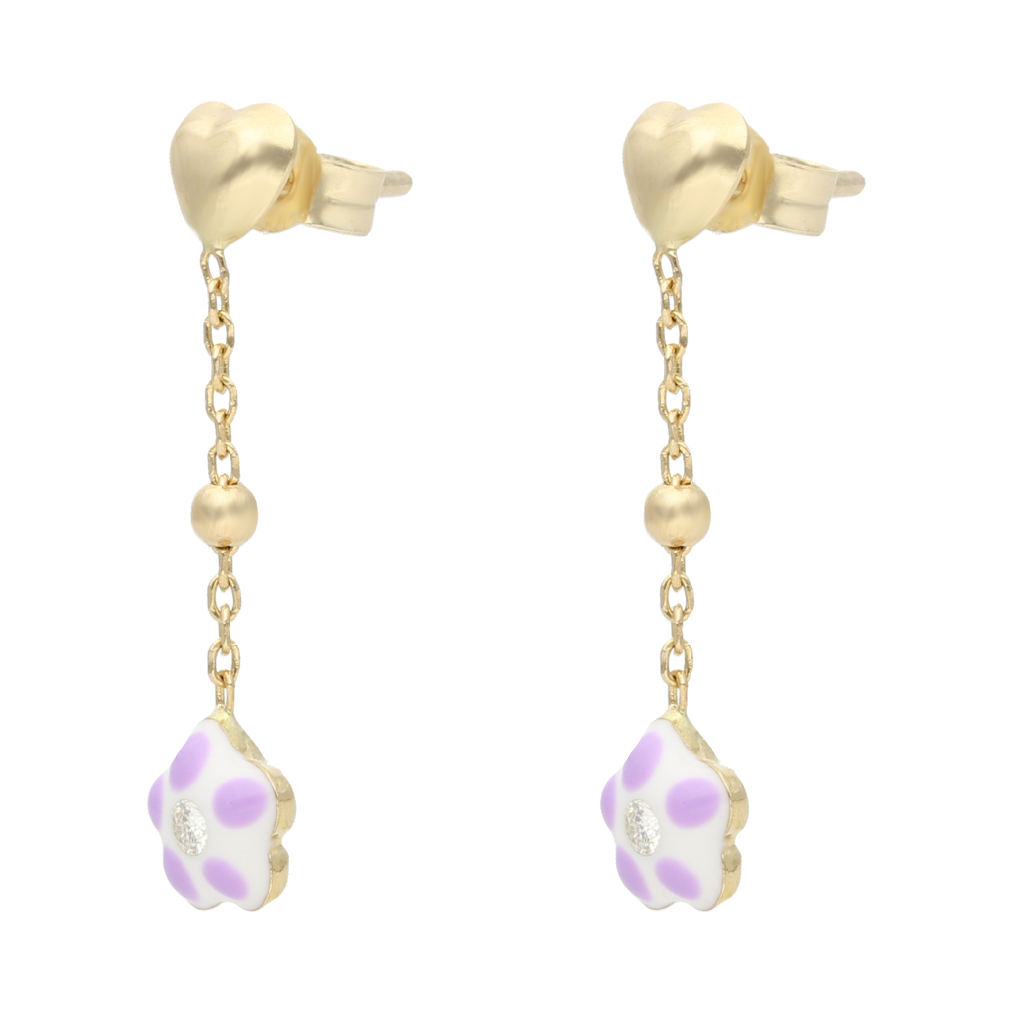 Aretes largos flor esmaltada 14K