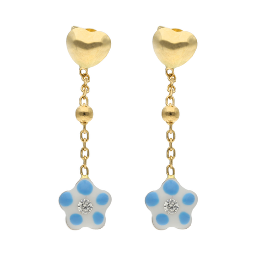 Aretes largos flor esmaltada 14K