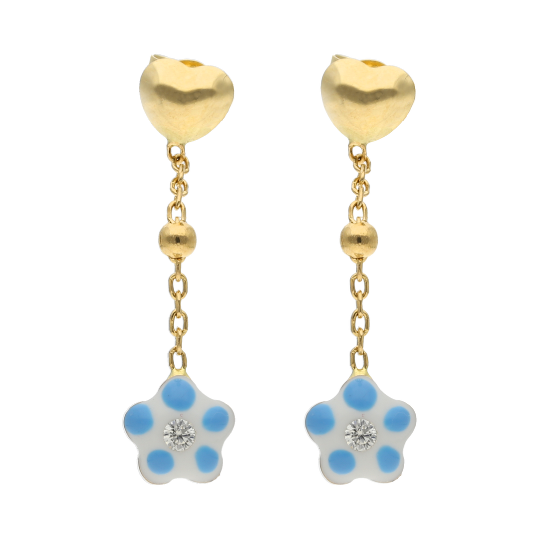 Aretes largos flor esmaltada 14K